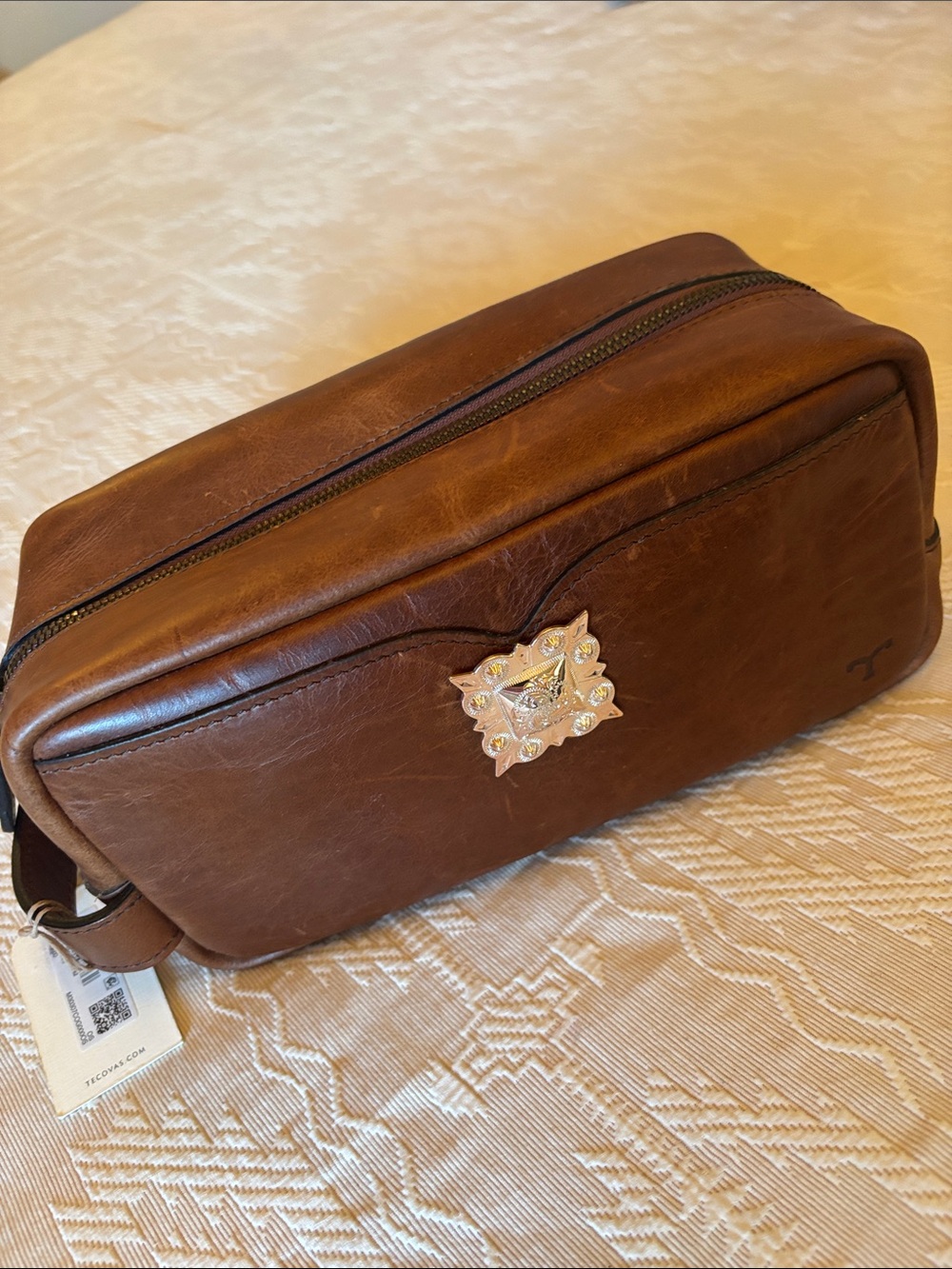 TECOVAS Cognac Leather BARTLETT Travel Kit ~ NWT!!!  ~ SILVER METAL CONCHO